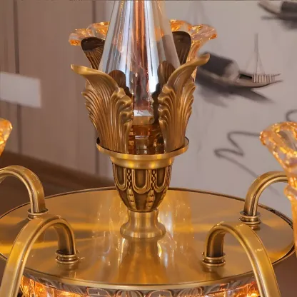 Gold Floral Glass Crystal Linear Modern Chandelier Image - 11