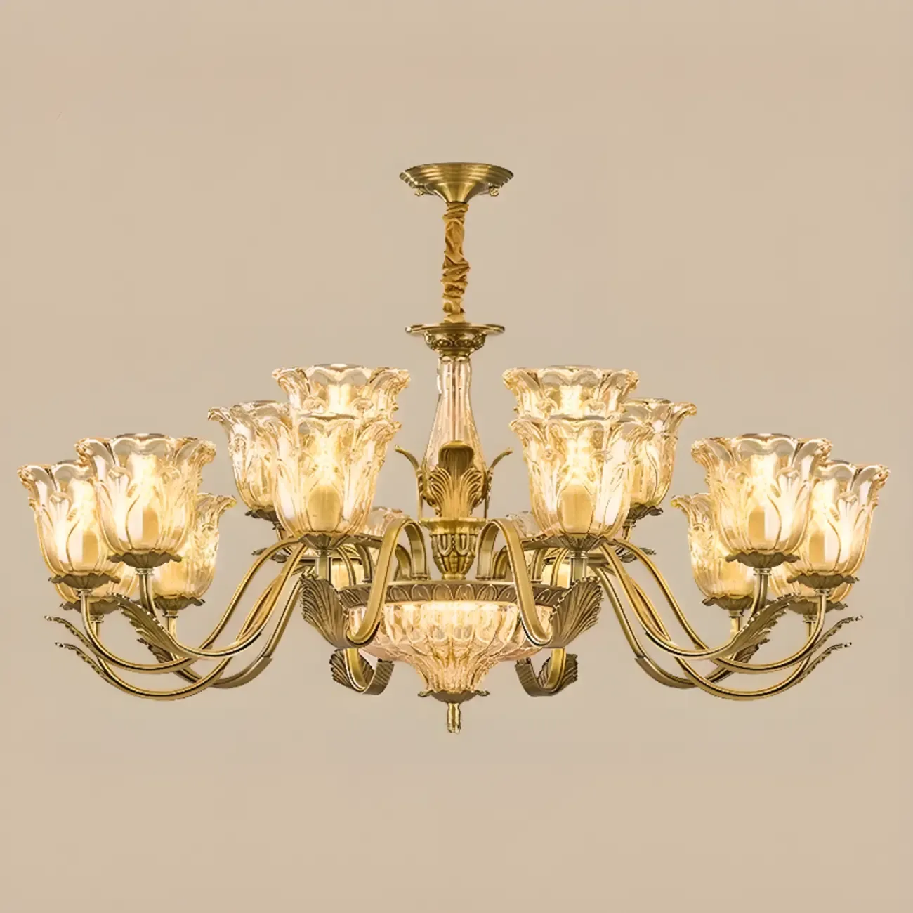 Gold Floral Glass Crystal Linear Modern Chandelier Image - 12