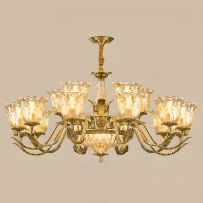 Gold Floral Glass Crystal Linear Modern Chandelier Image - 12
