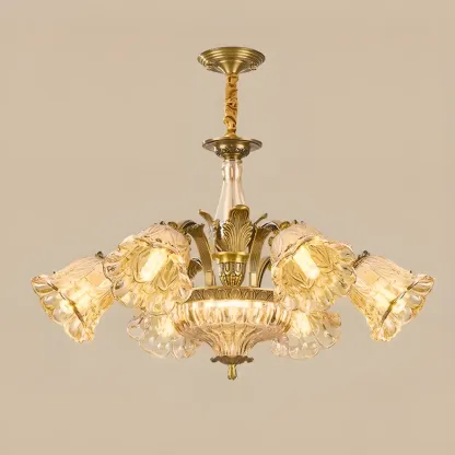 Gold Floral Glass Crystal Linear Modern Chandelier Image - 13