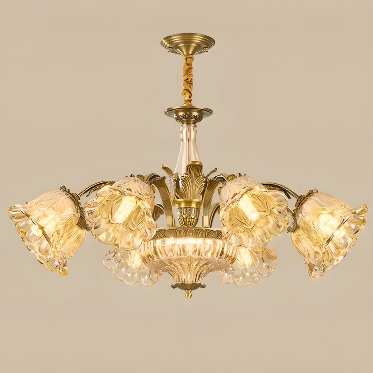 Gold Floral Glass Crystal Linear Modern Chandelier Image - 15