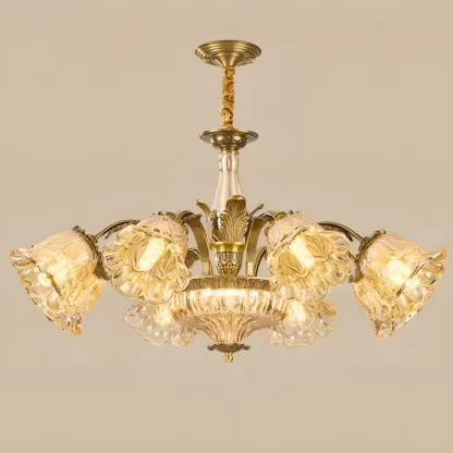 Gold Floral Glass Crystal Linear Modern Chandelier Image - 15