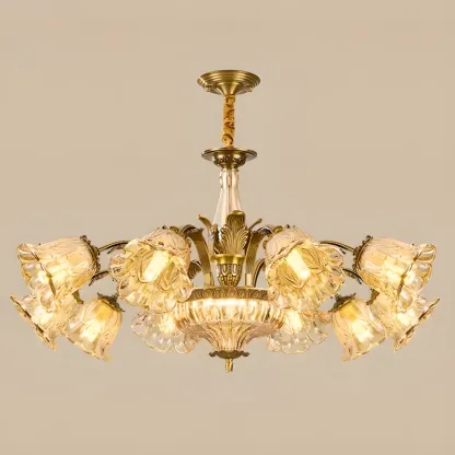 Gold Floral Glass Crystal Linear Modern Chandelier Image - 16