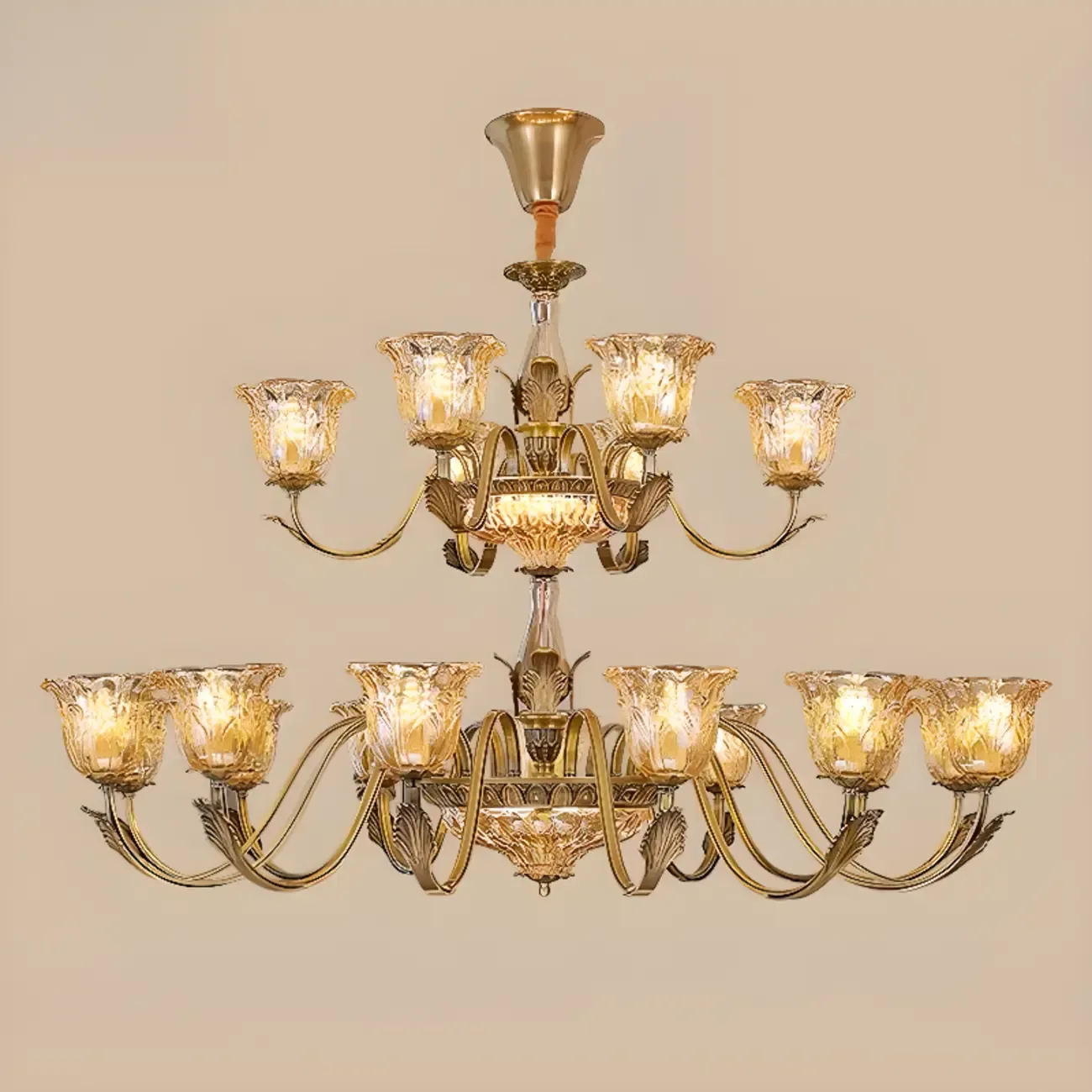 Gold Floral Glass Crystal Linear Modern Chandelier Image - 17