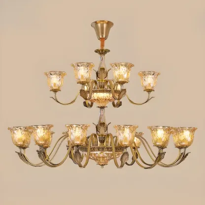 Gold Floral Glass Crystal Linear Modern Chandelier Image - 17
