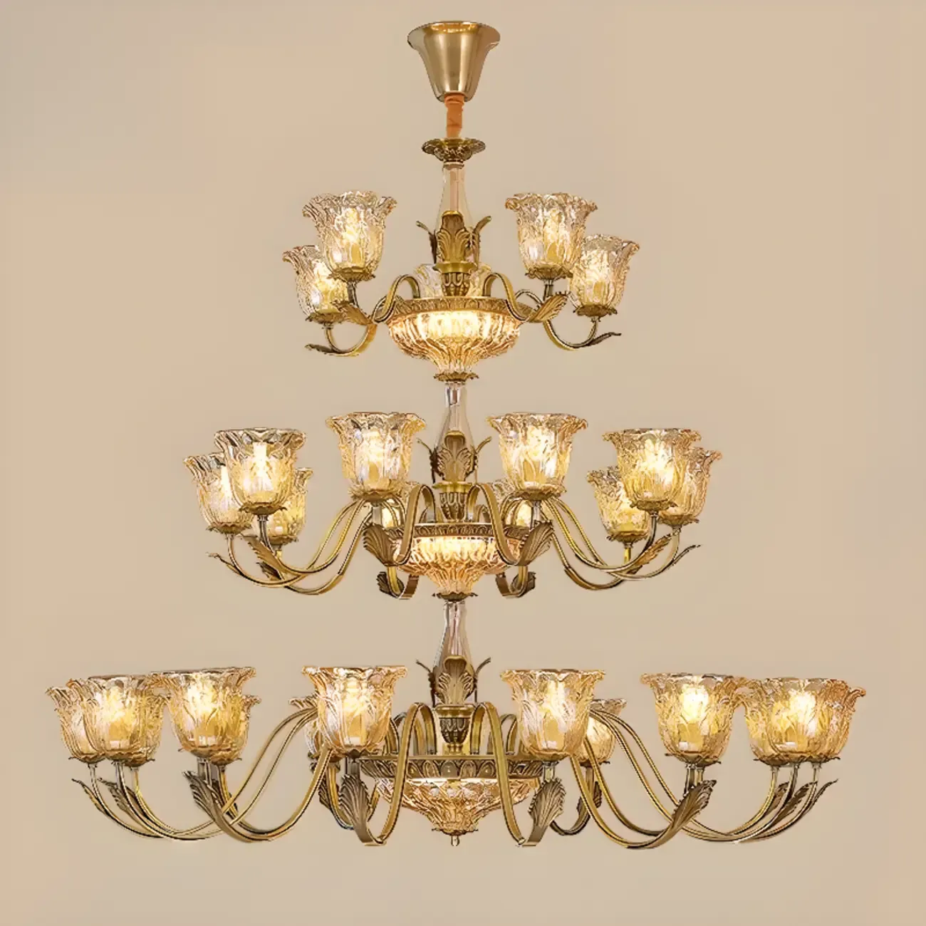 Gold Floral Glass Crystal Linear Modern Chandelier Image - 18