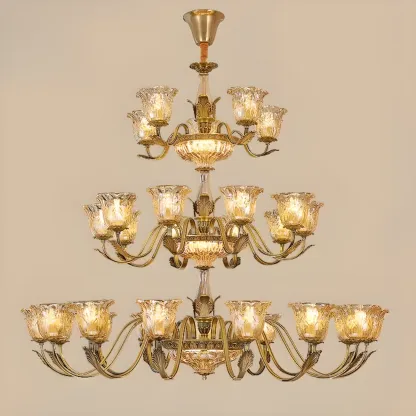 Gold Floral Glass Crystal Linear Modern Chandelier Image - 18