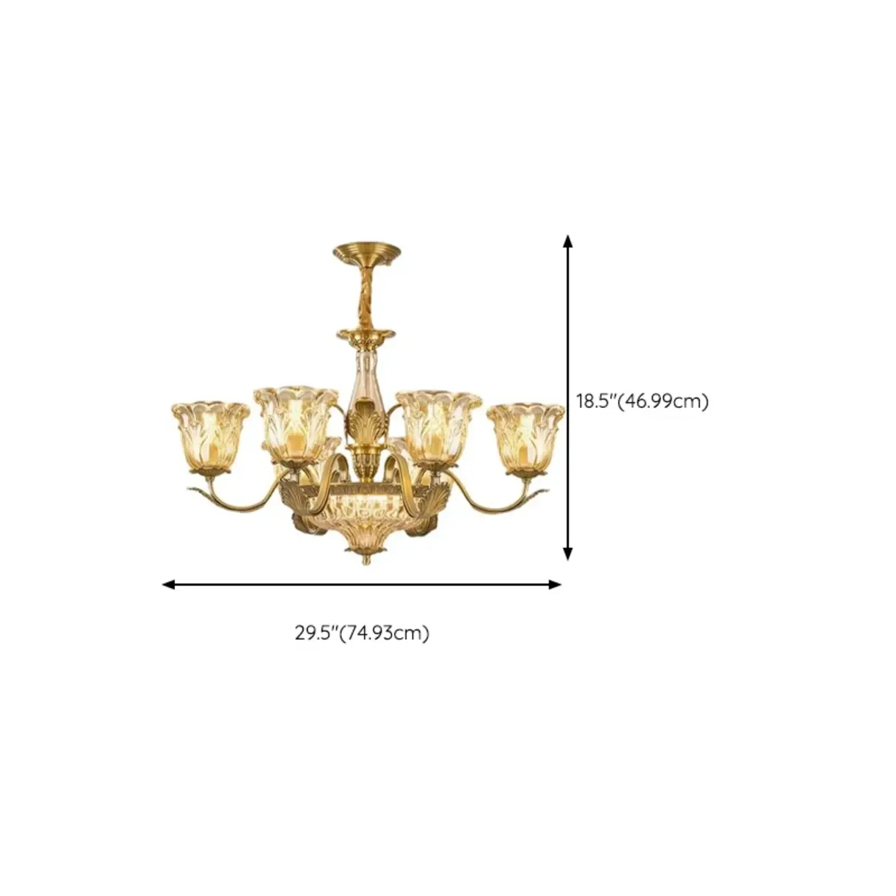 Gold Floral Glass Crystal Linear Modern Chandelier #size