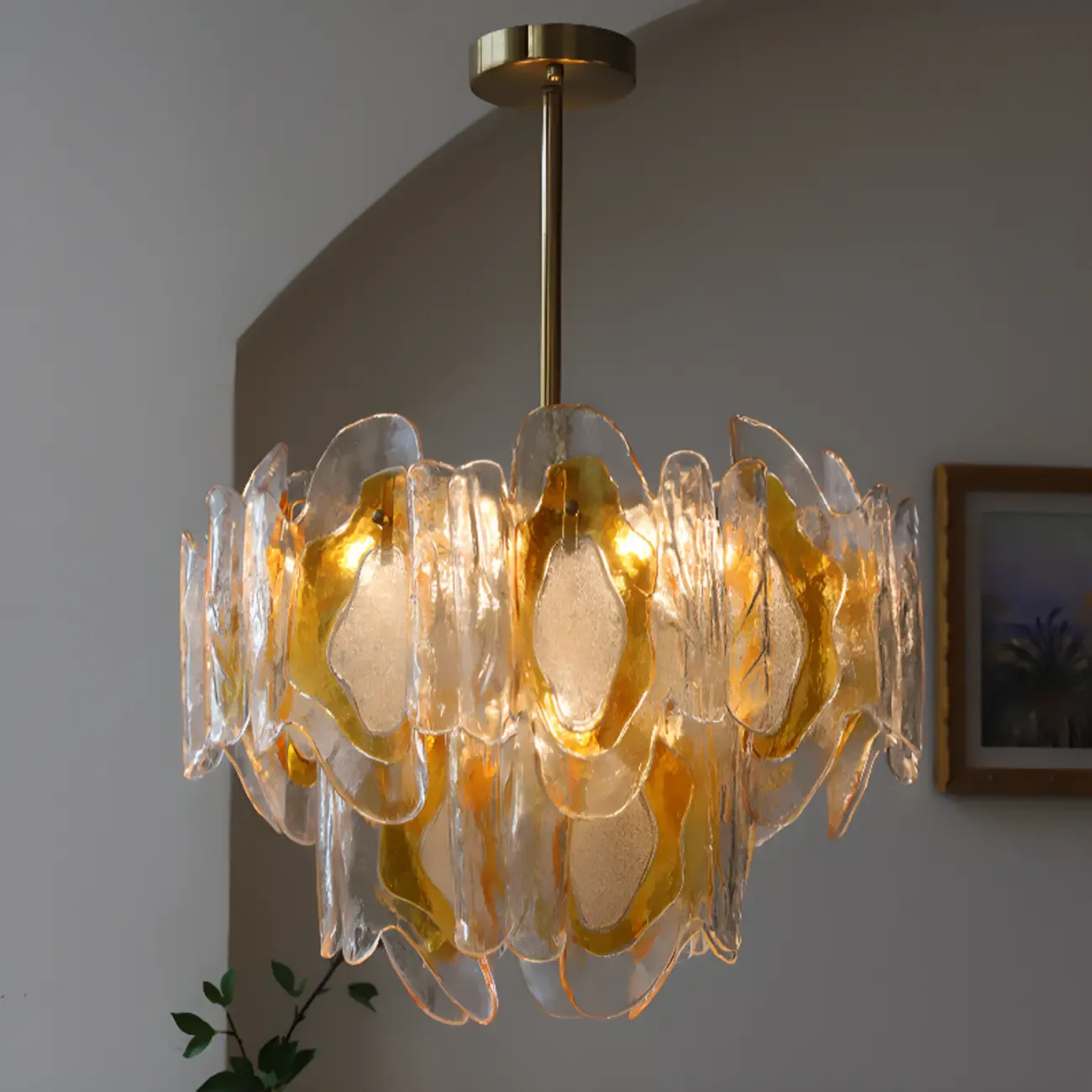 Gold Crystal Glass Flower Modern Linear Chandelier Image - 1