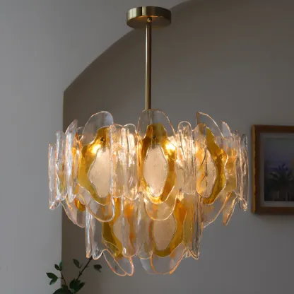 Gold Crystal Glass Flower Modern Linear Chandelier Image - 1
