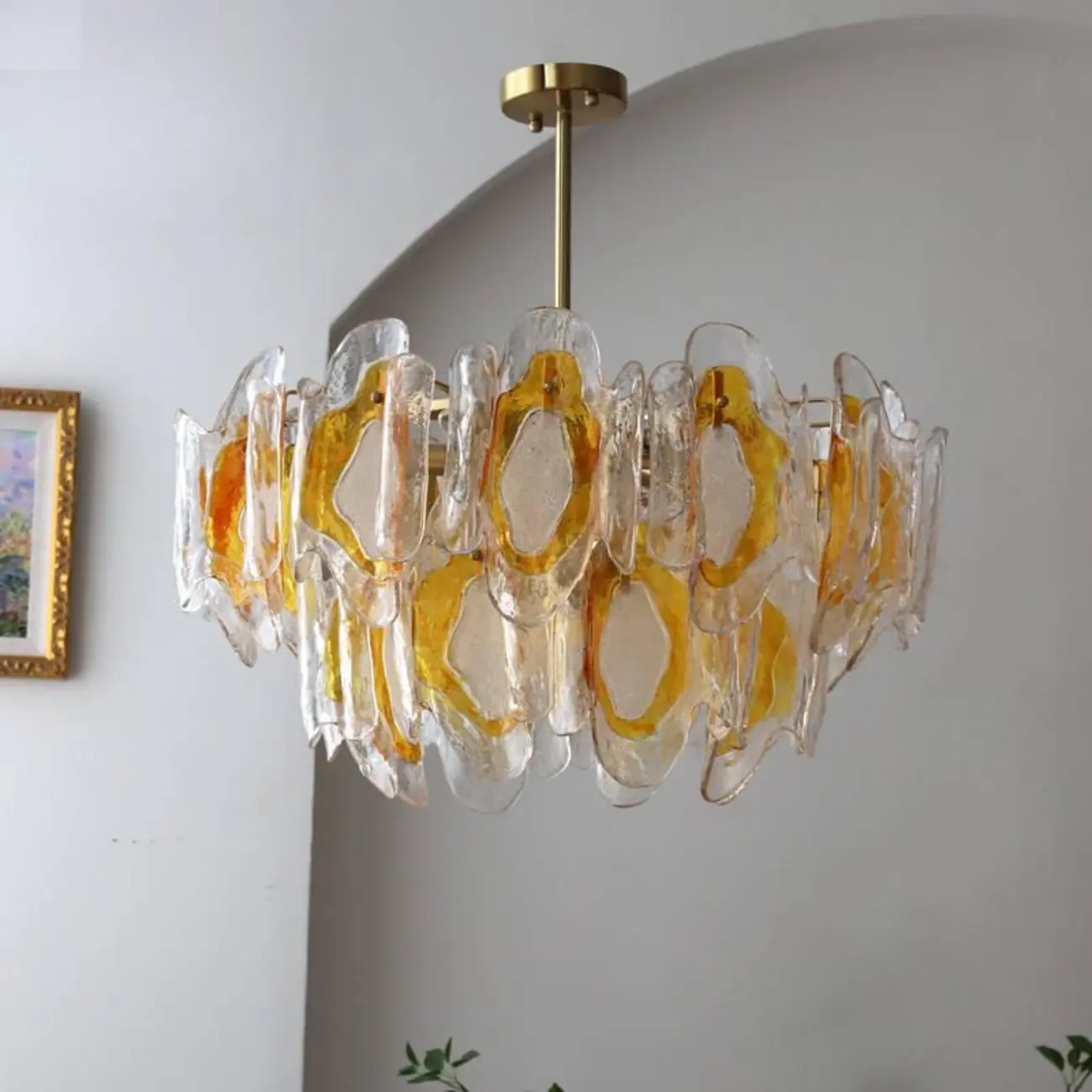 Gold Crystal Glass Flower Modern Linear Chandelier Image - 3 | homeyfad