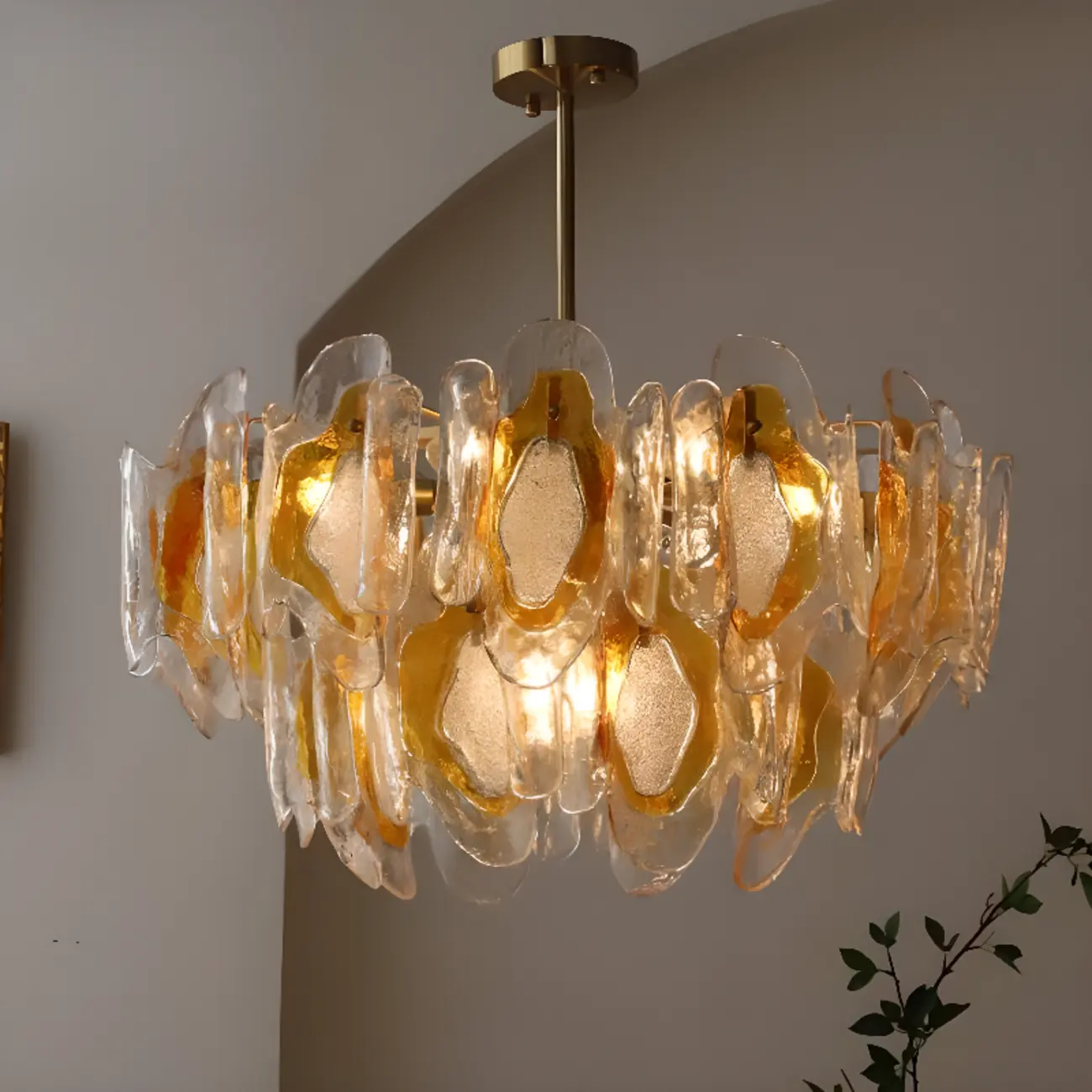 Gold Crystal Glass Flower Modern Linear Chandelier Image - 4 | homeyfad