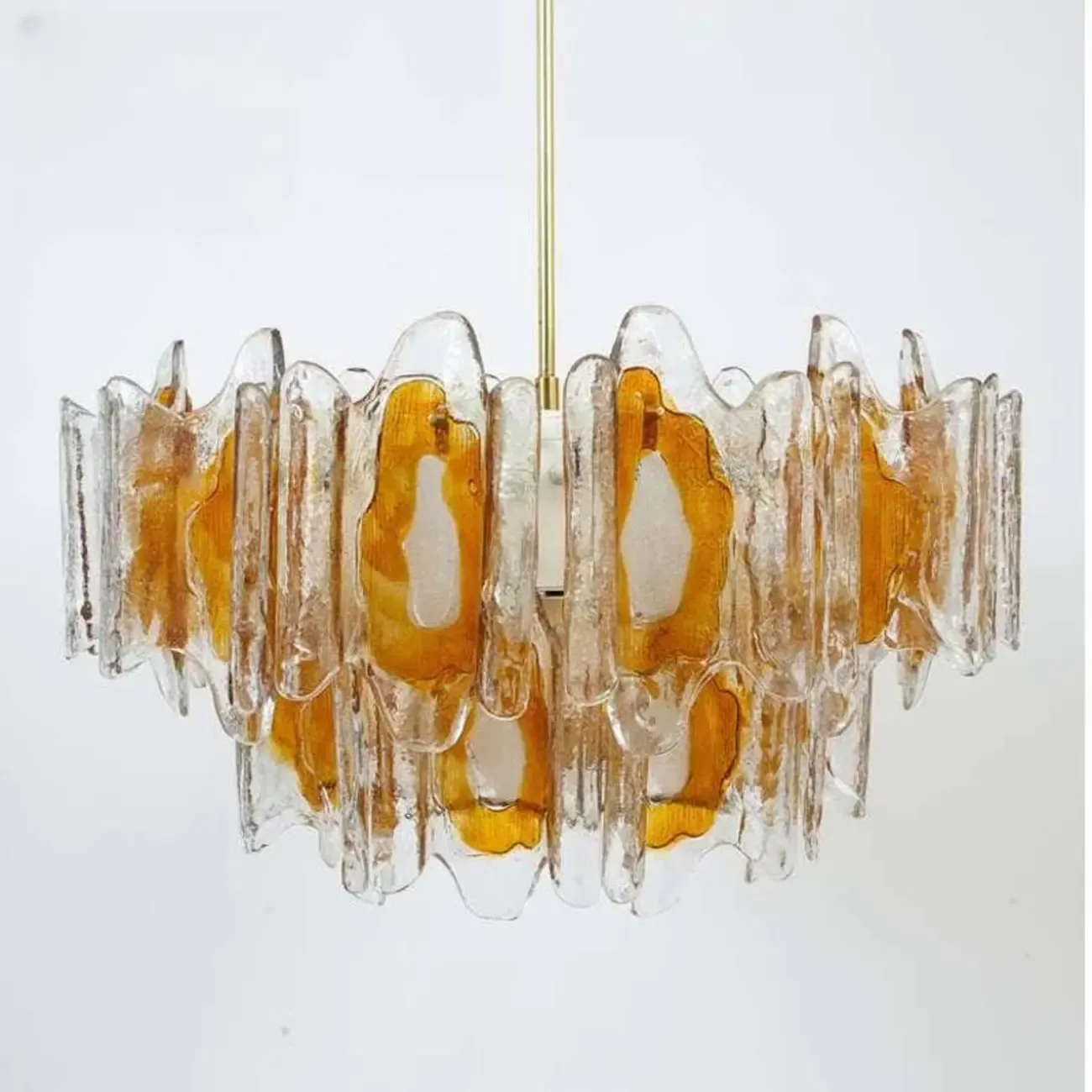Gold Crystal Glass Flower Modern Linear Chandelier Image - 5