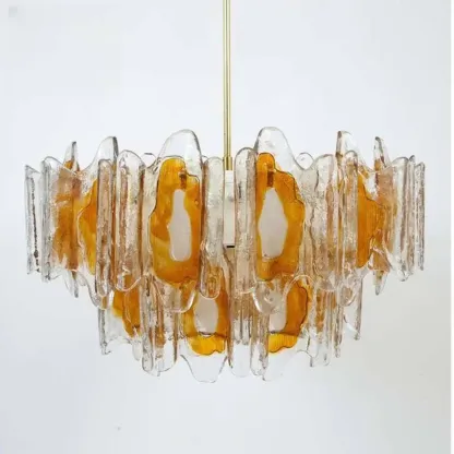Gold Crystal Glass Flower Modern Linear Chandelier Image - 5