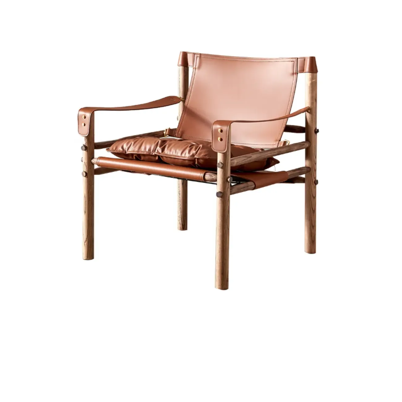 Mid-Century Modern Arm Chair Saddle Leather Living Room Image - 2