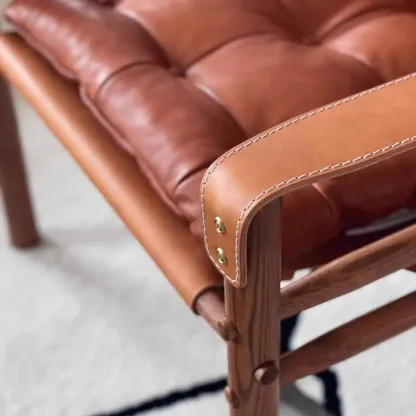 Mid-Century Modern Arm Chair Saddle Leather Living Room Image - 8