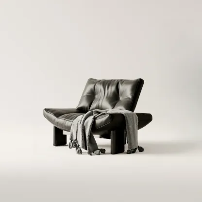 Contemporary Black Tufted Armless Chenille Accent Chair Image - 3