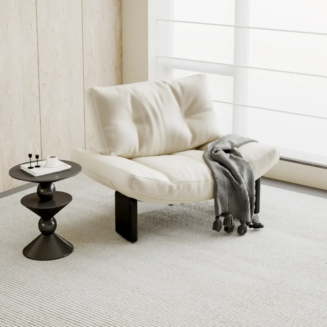 Contemporary Black Tufted Armless Chenille Accent Chair Image - 5