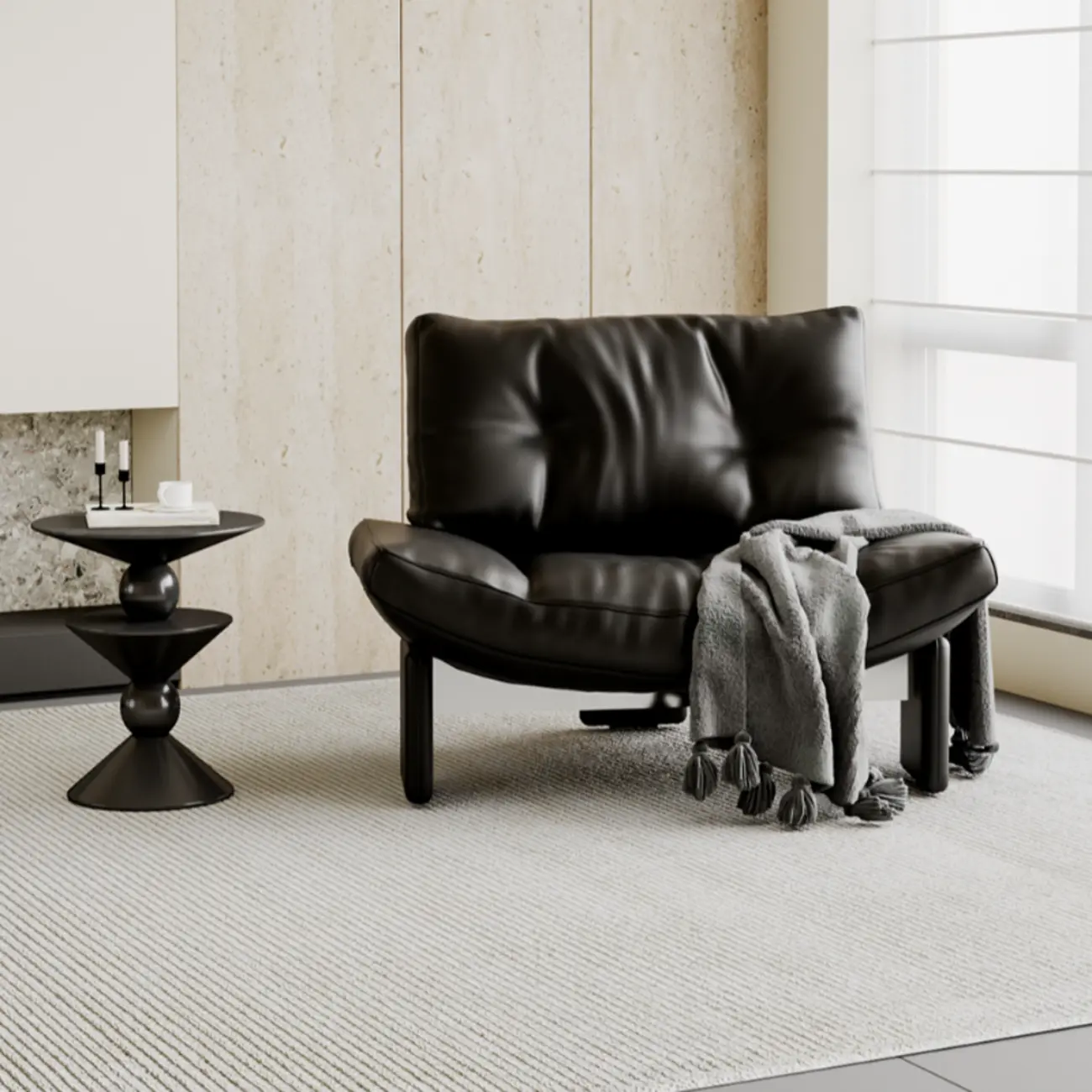 Contemporary Black Tufted Armless Chenille Accent Chair Image - 7 | homeyfad