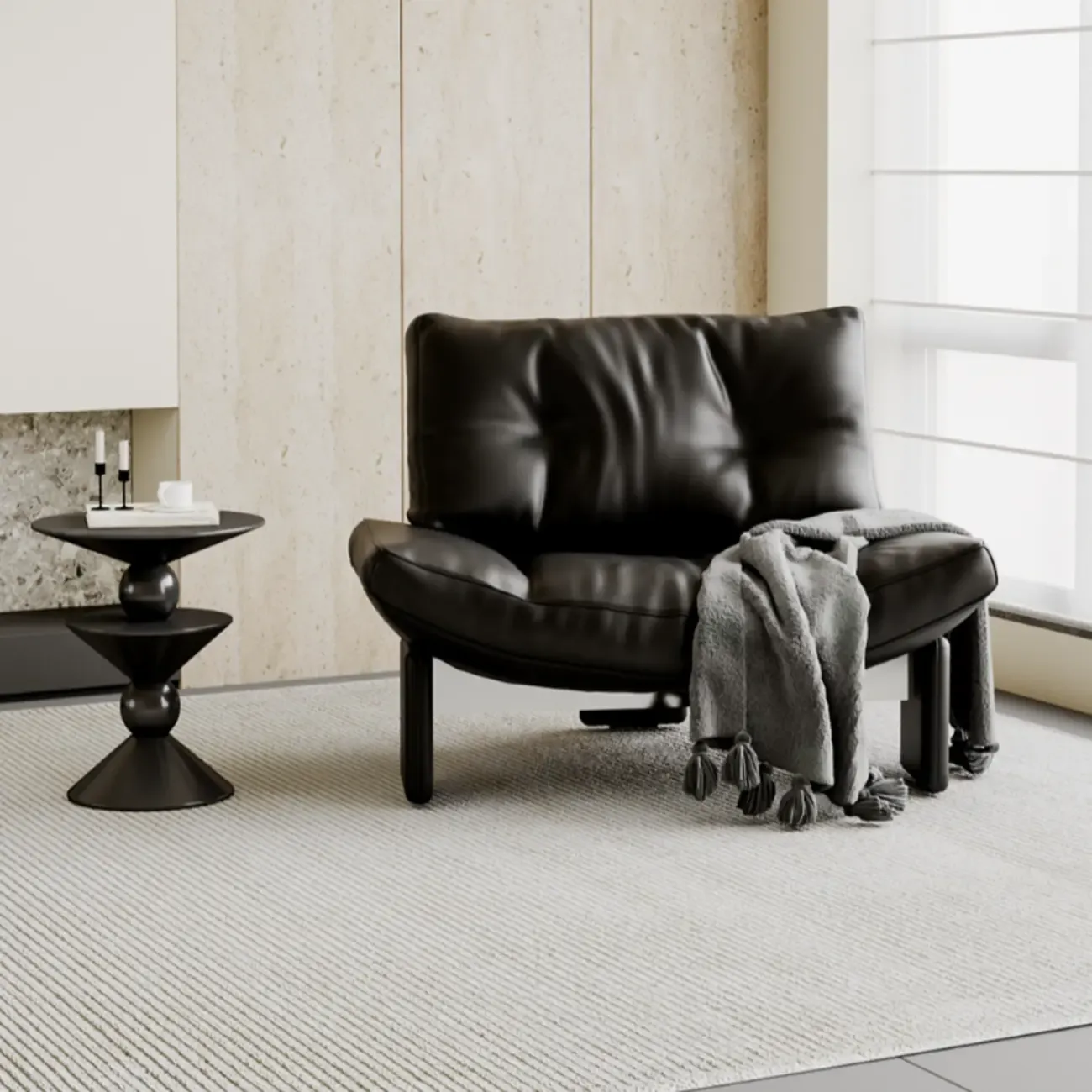 Contemporary Black Tufted Armless Chenille Accent Chair Image - 7