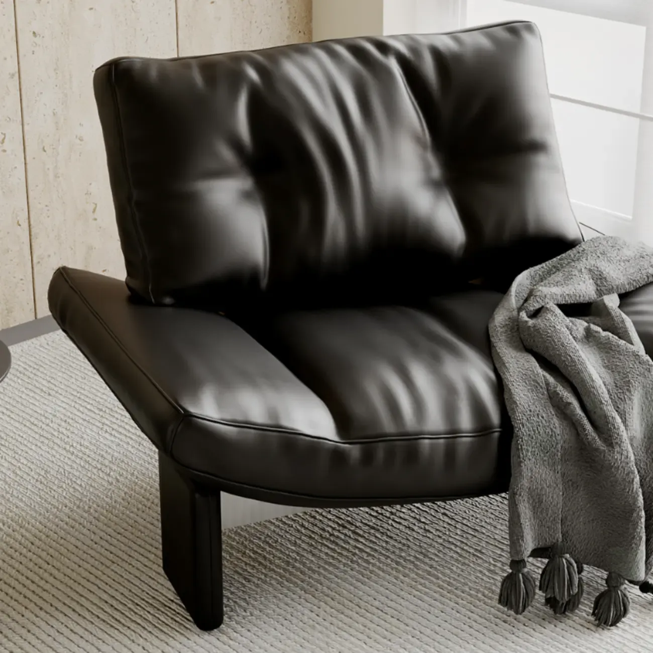 Contemporary Black Tufted Armless Chenille Accent Chair Image - 11