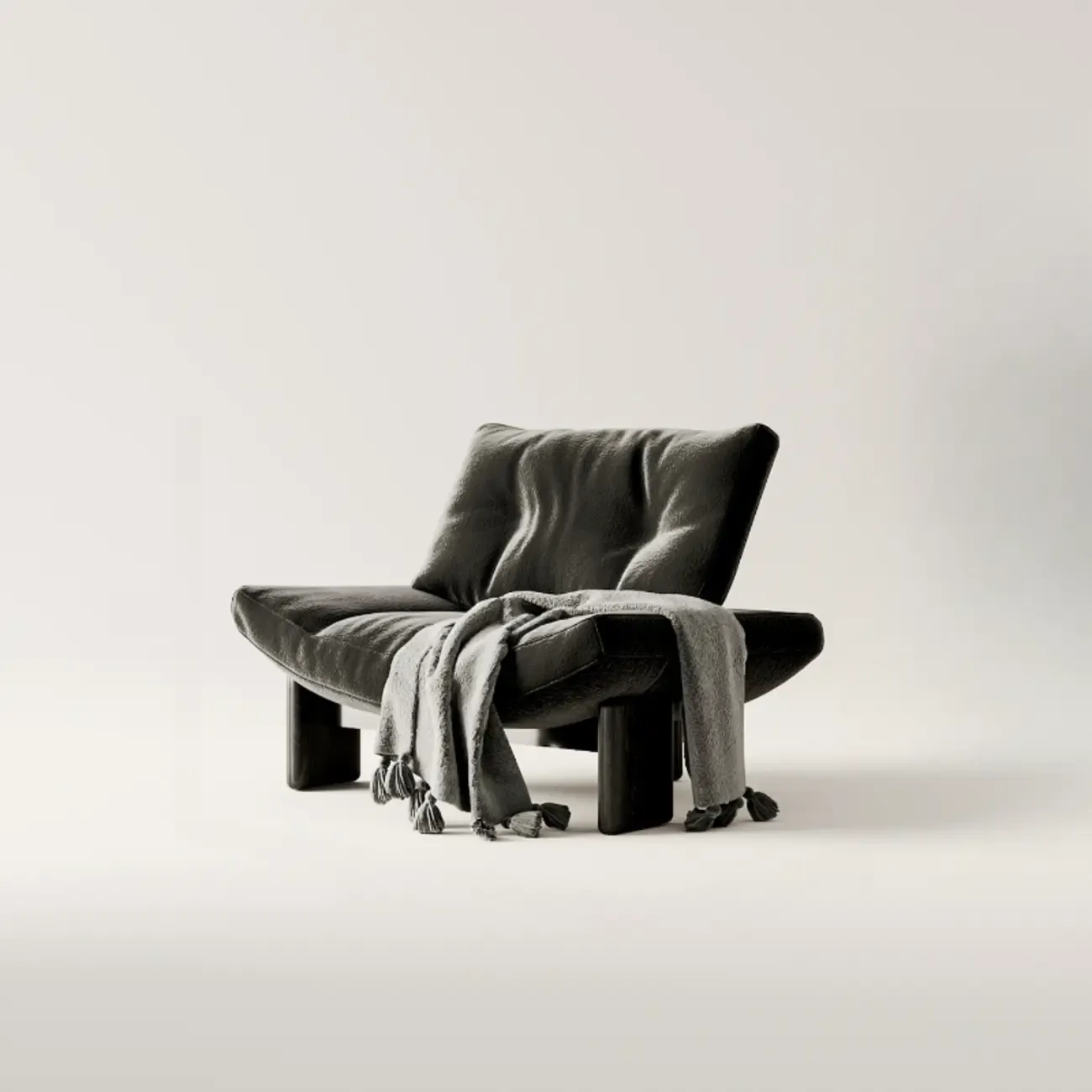 Contemporary Black Tufted Armless Chenille Accent Chair Image - 1