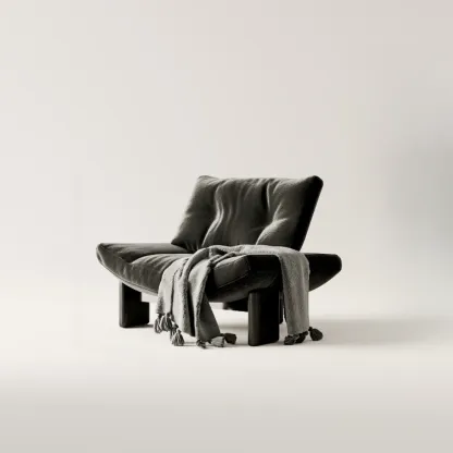 Contemporary Black Tufted Armless Chenille Accent Chair Image - 1