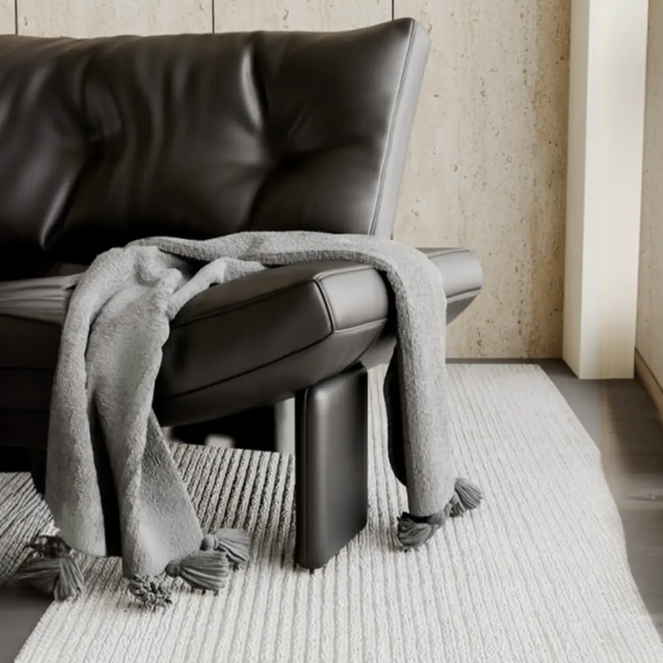 Contemporary Black Tufted Armless Chenille Accent Chair Image - 14