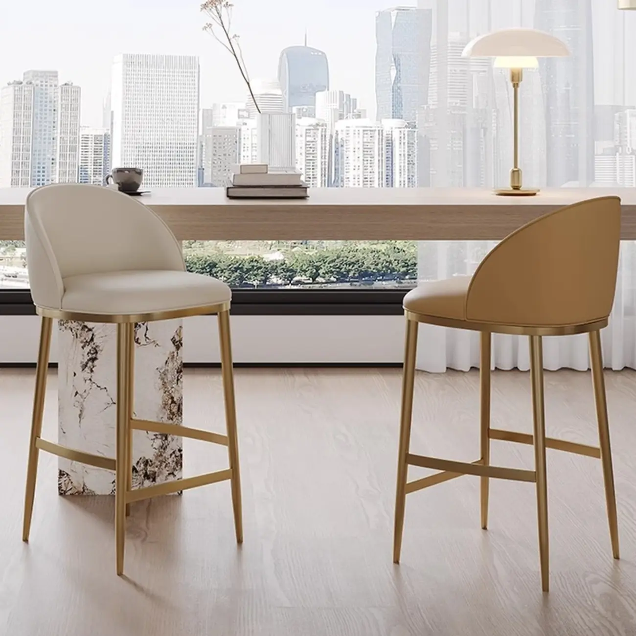 Mid Century Modern Leather Bar Stools Counter Height Image - 6 | homeyfad