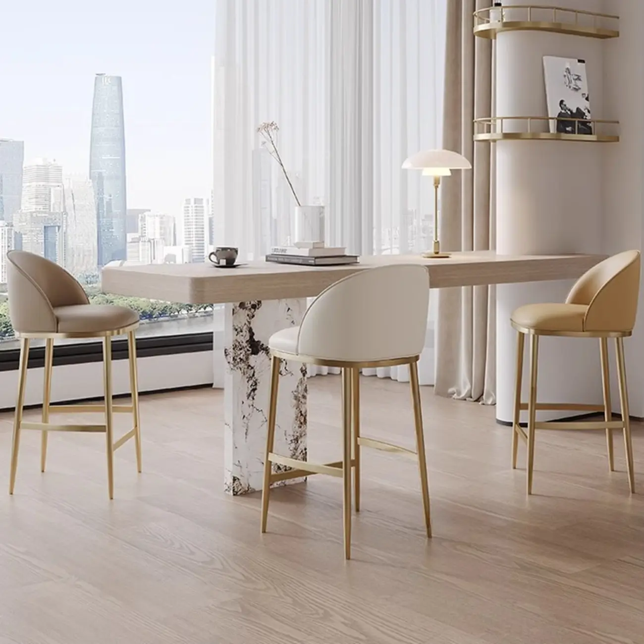 Mid Century Modern Leather Bar Stools Counter Height Image - 2 | homeyfad