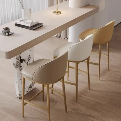 Mid Century Modern Leather Bar Stools Counter Height Image - 3