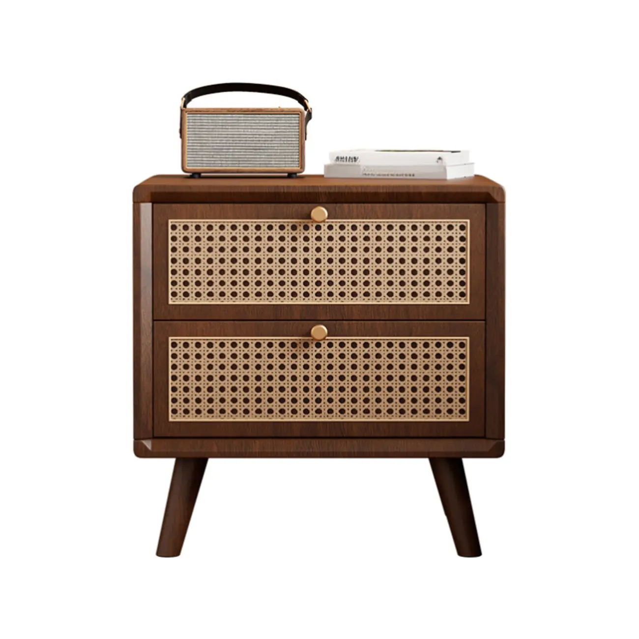 Small Elegant Rattan Drawer Wood Nightstand with Legs Image - 9 | homeyfad