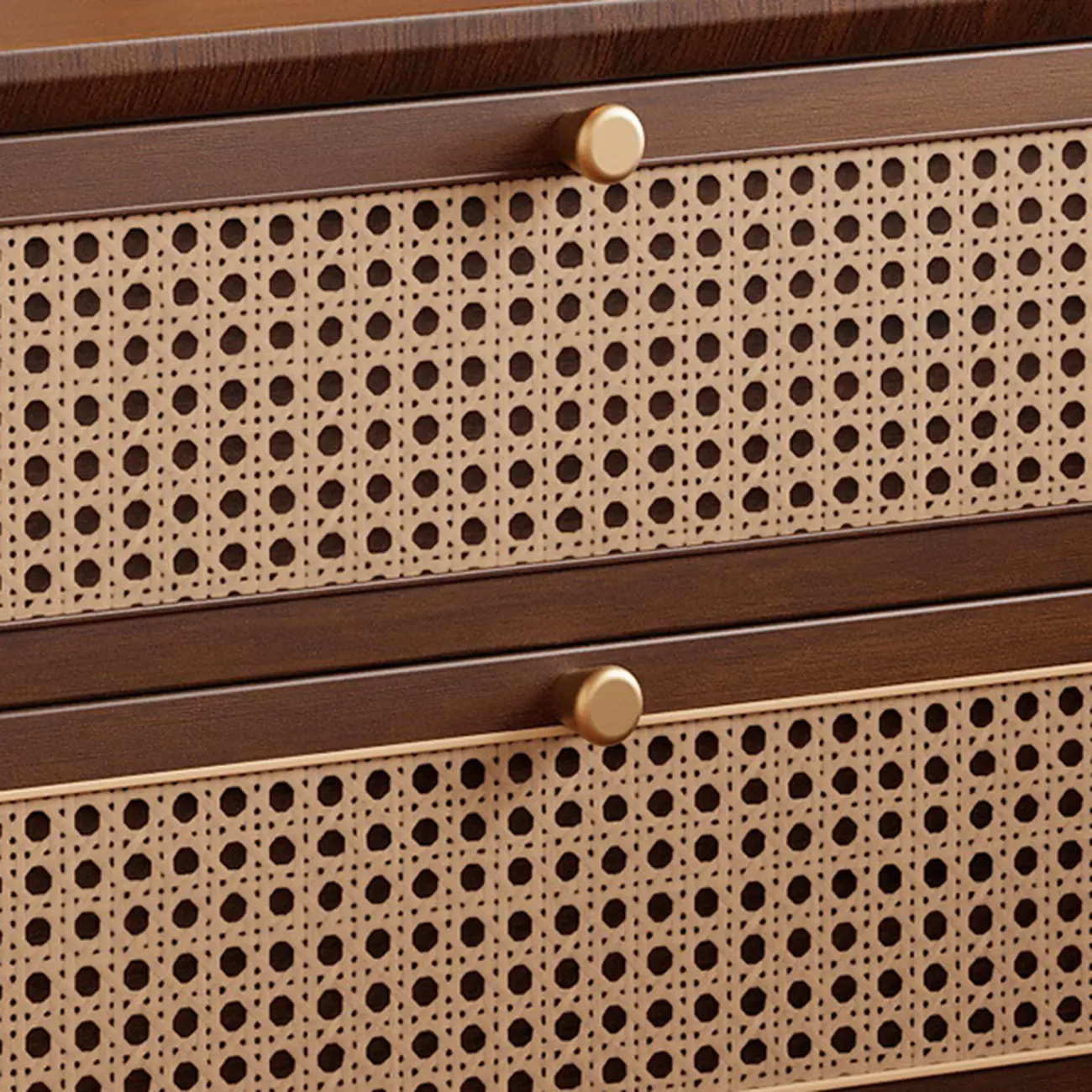 Small Elegant Rattan Drawer Wood Nightstand with Legs Image - 12 | homeyfad