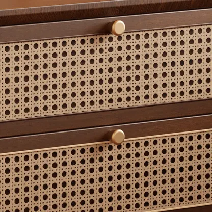 Small Elegant Rattan Drawer Wood Nightstand with Legs Image - 12