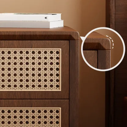 Small Elegant Rattan Drawer Wood Nightstand with Legs Image - 13