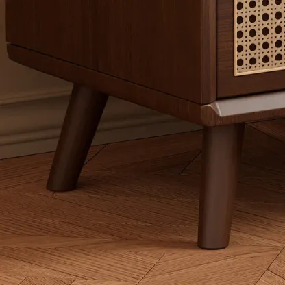 Small Elegant Rattan Drawer Wood Nightstand with Legs Image - 14