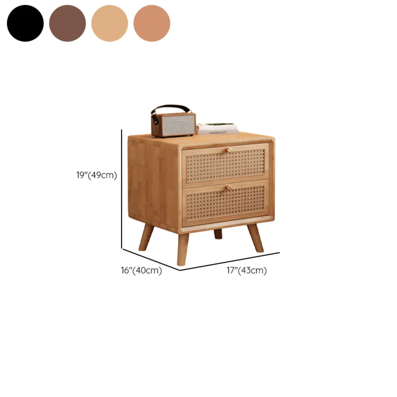 Small Elegant Rattan Drawer Wood Nightstand with Legs Image - 16 | homeyfad