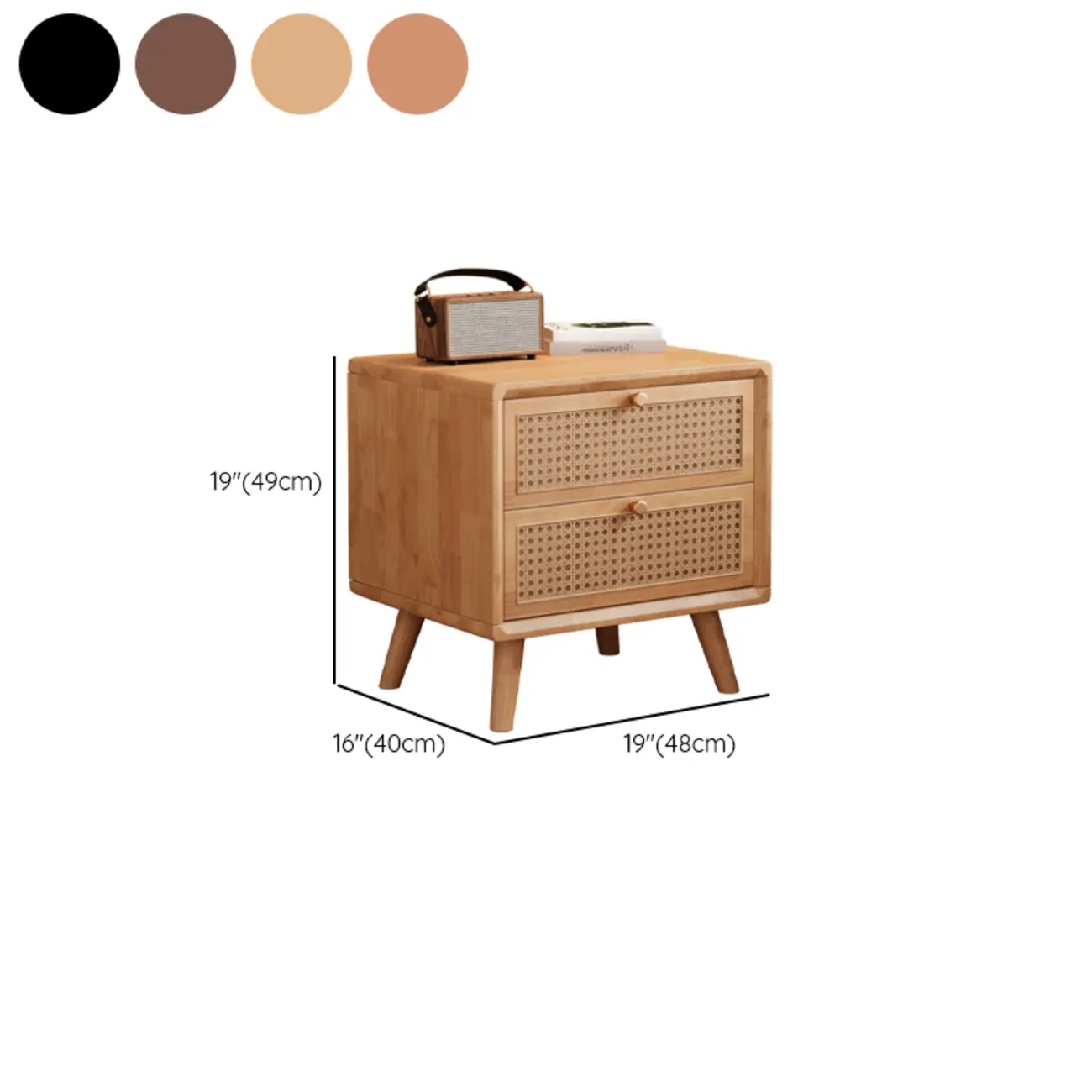 Small Elegant Rattan Drawer Wood Nightstand with Legs Image - 17 | homeyfad