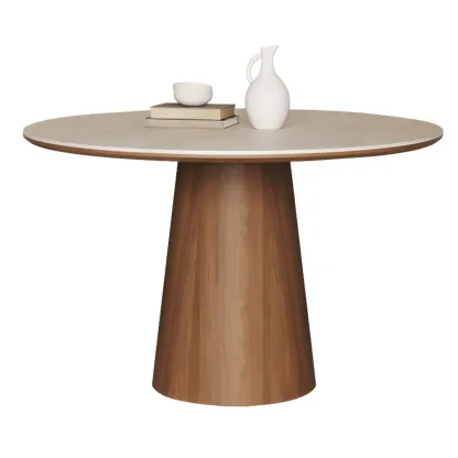 Modern Round Stone Top Pedestal Dining Table Image - 2