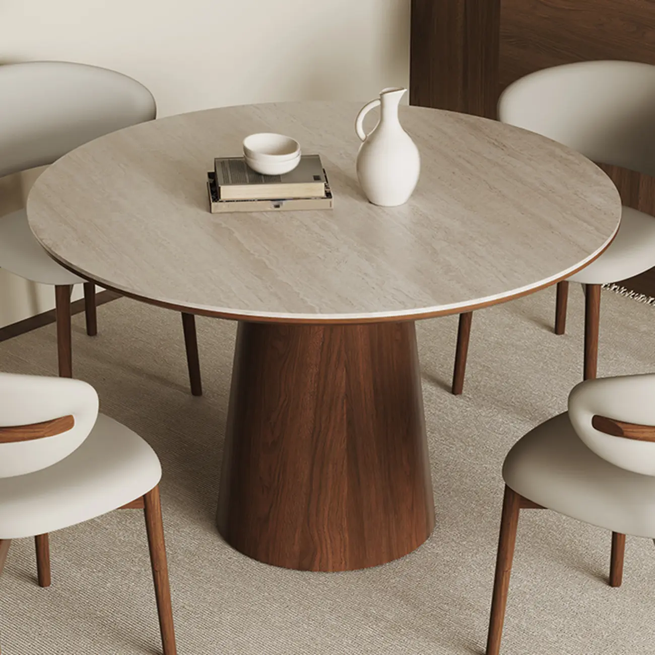 Modern Round Stone Top Pedestal Dining Table Image - 3 | homeyfad