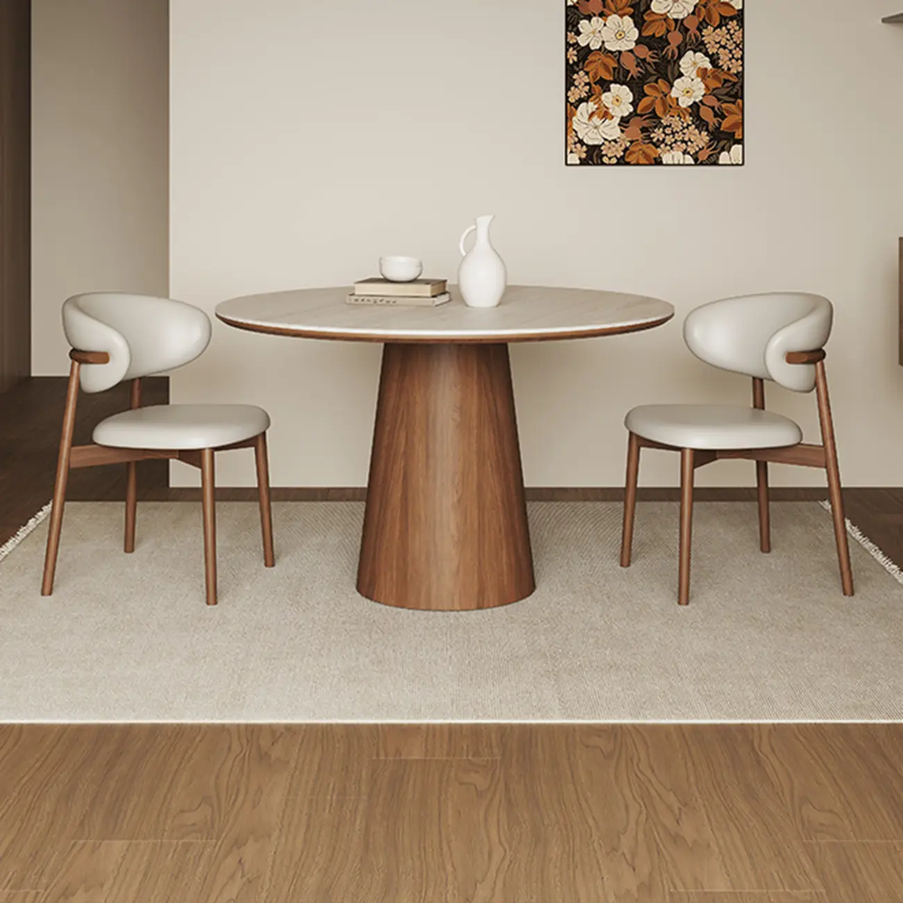 Modern Round Stone Top Pedestal Dining Table Image - 4 | homeyfad