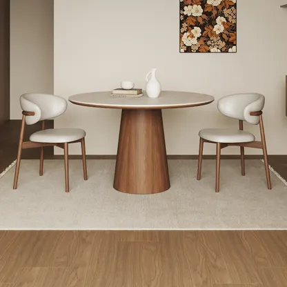 Modern Round Stone Top Pedestal Dining Table Image - 4