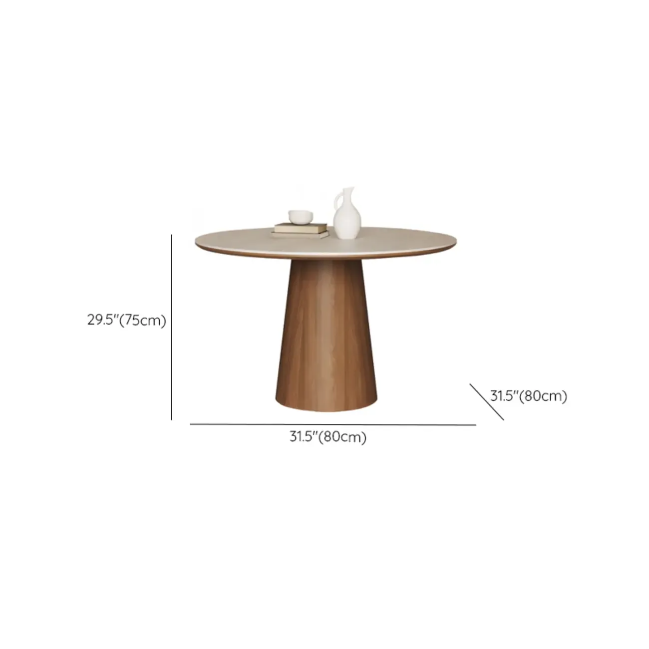 Modern Round Stone Top Pedestal Dining Table #size
