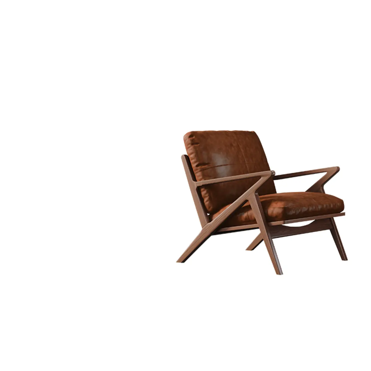 Mid-Century Modern Top Grain Leather Arm Chair Wood Frame Image - 2 | homeyfad