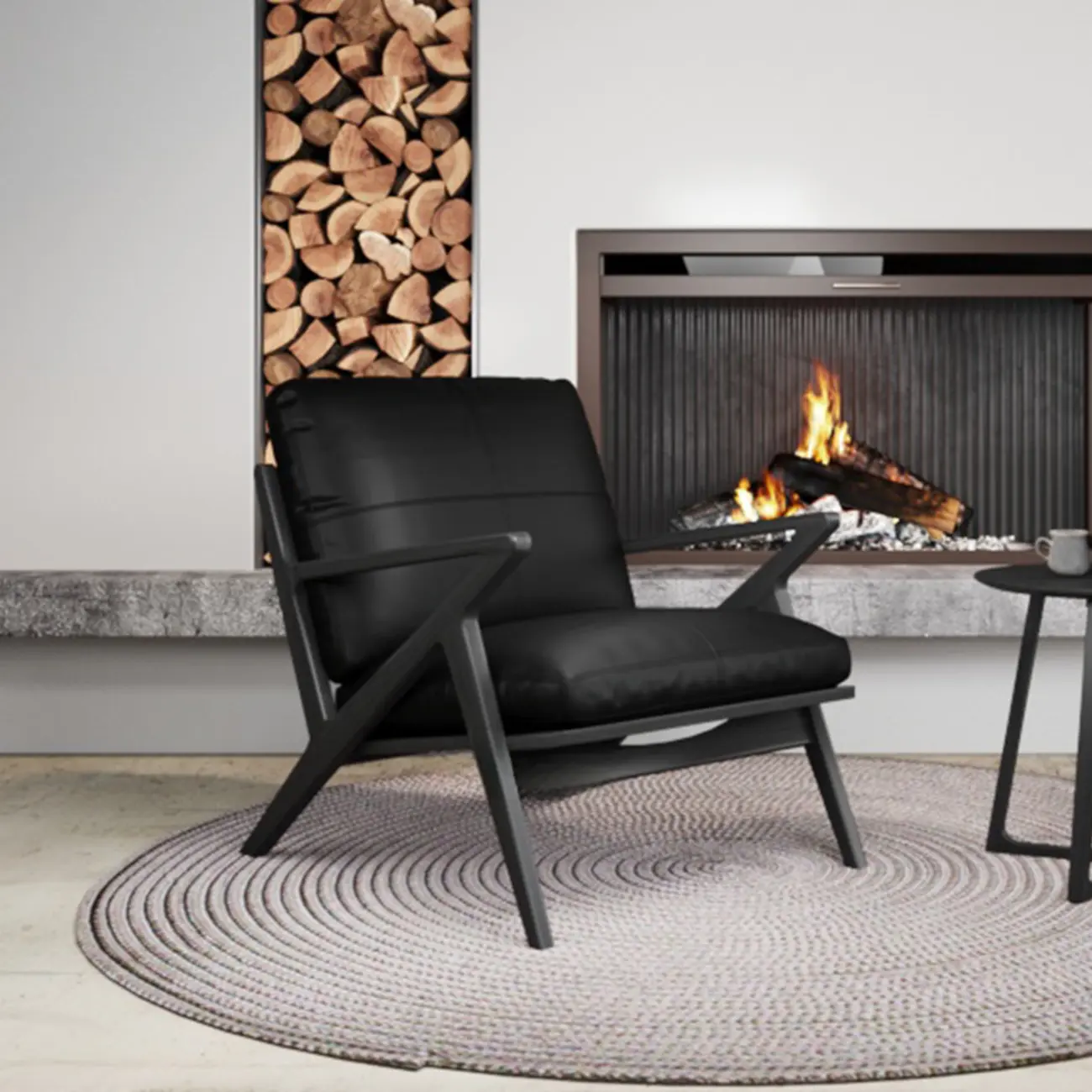 Mid-Century Modern Top Grain Leather Arm Chair Wood Frame Image - 7 | homeyfad