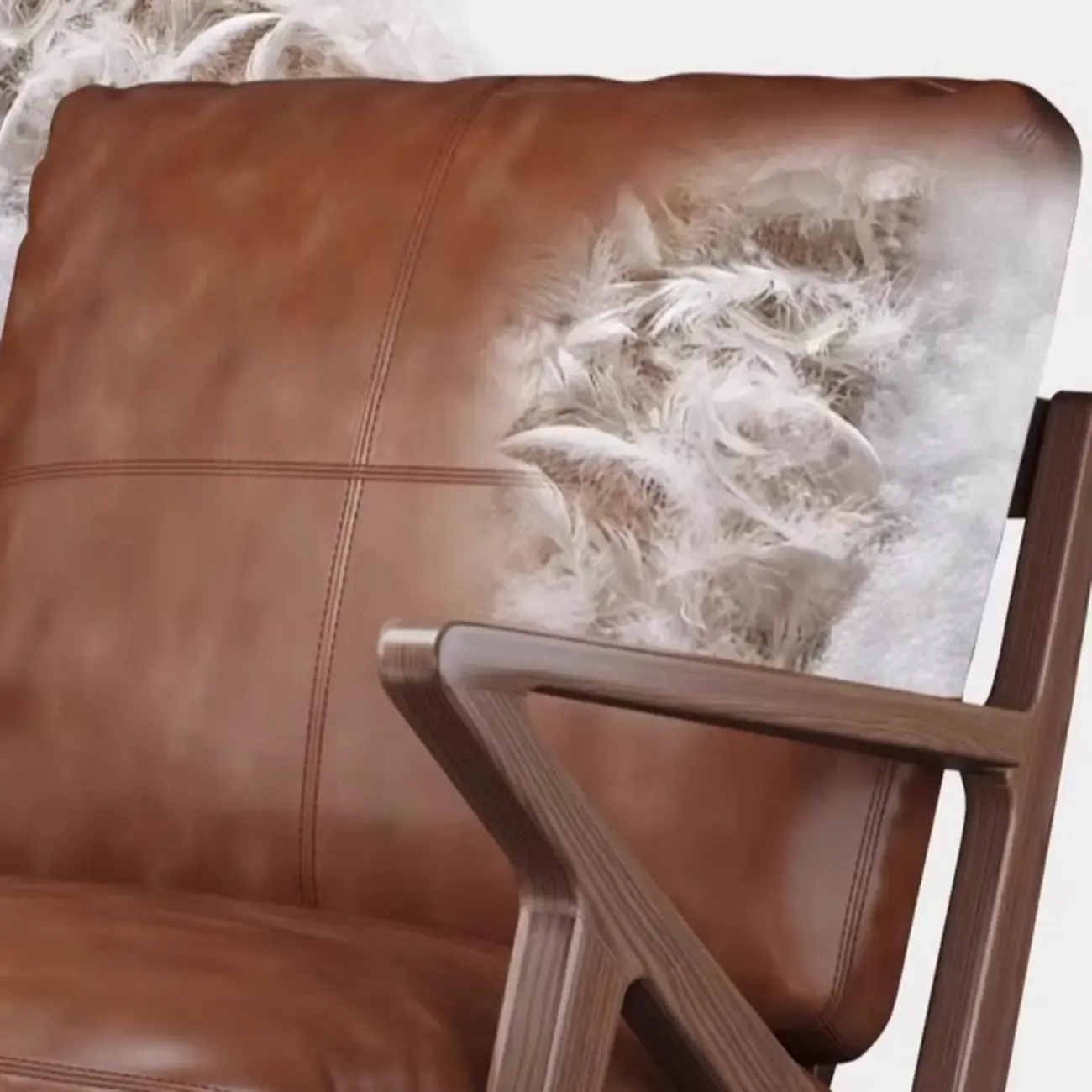 Mid-Century Modern Top Grain Leather Arm Chair Wood Frame Image - 11