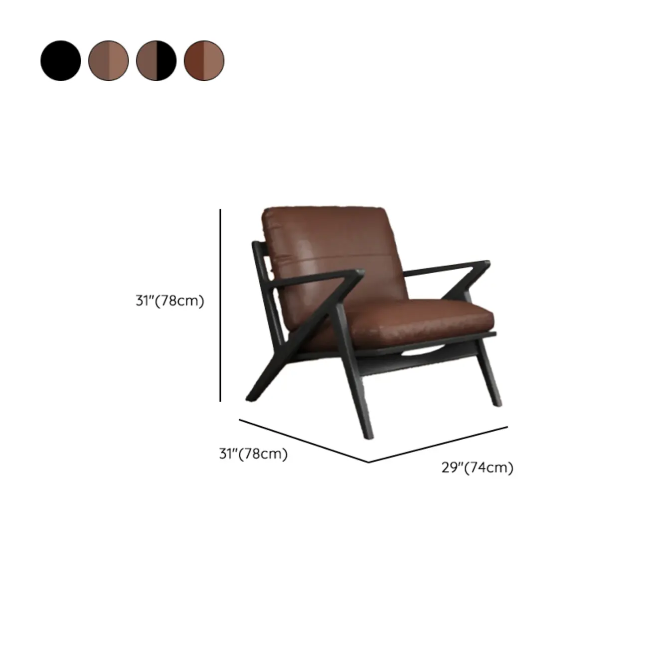 Mid-Century Modern Top Grain Leather Arm Chair Wood Frame #size | homeyfad