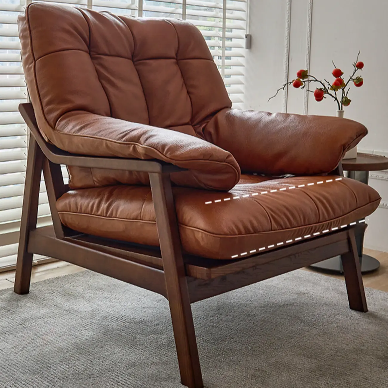 Brown Upholstered Genuine Leather Living Room Accent Chair Image - 5 | homeyfad