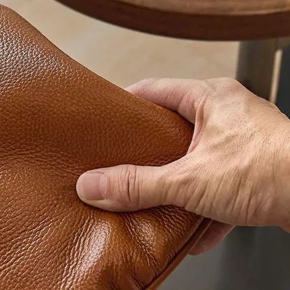 Brown Upholstered Genuine Leather Living Room Accent Chair Image - 7