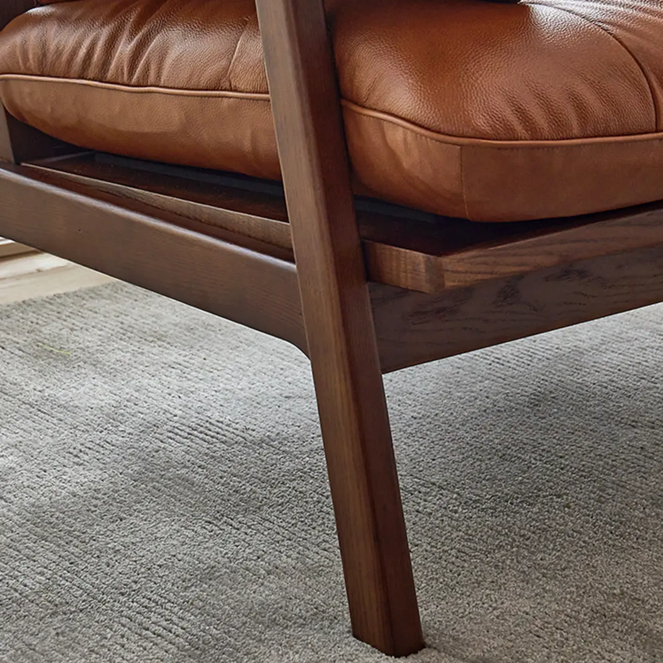 Brown Upholstered Genuine Leather Living Room Accent Chair Image - 9 | homeyfad